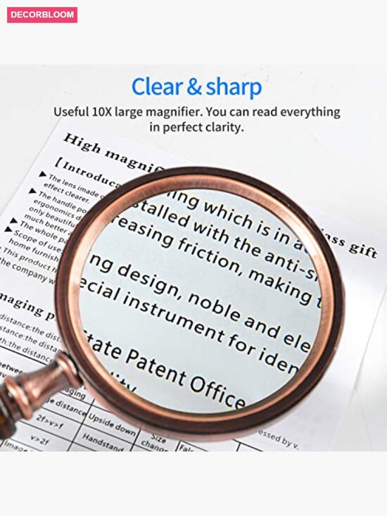 10X Antique Copper Magnifying Glass with Wooden Handle Close Observation Reading